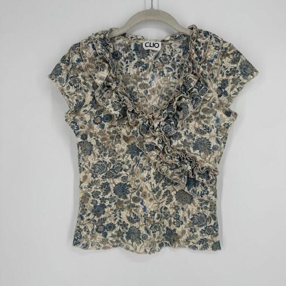 Clio Tops - Vintage 90s y2k Clio top small S floral grunge  lace stretch rave party v-neck